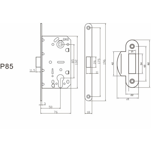 Замок под цилиндр пластиковый P85CP (хром)