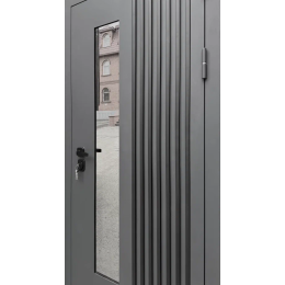 Дверь входная уличная RX-17 Термо, МУАР RAL 7016, ПВХ белый матовый МДФ 16 мм с вырезом под окно