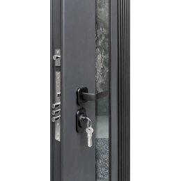 Дверь входная уличная RX-17 Термо, МУАР RAL 7016, ПВХ белый матовый МДФ 16 мм с вырезом под окно