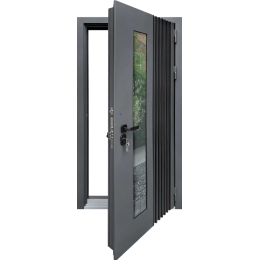 Дверь входная уличная RX-17 Термо, МУАР RAL 7016, ПВХ белый матовый МДФ 16 мм с вырезом под окно